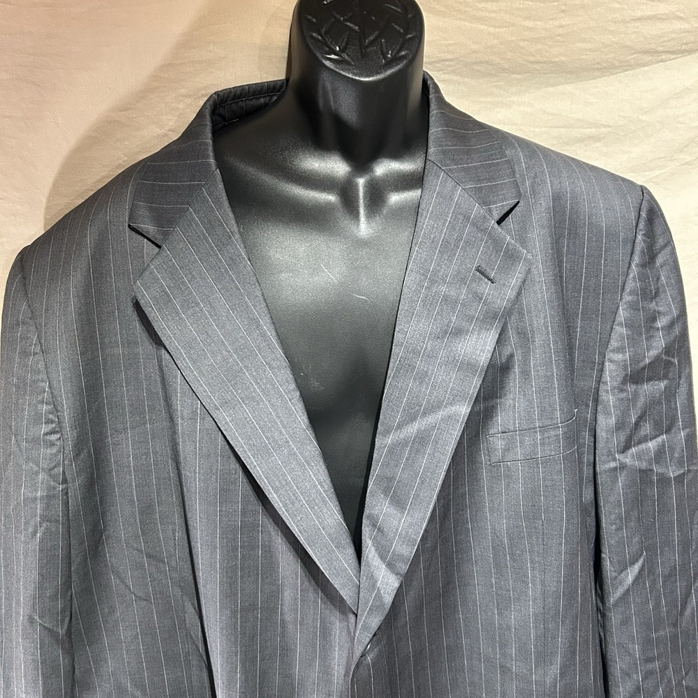 Oleg Cassini Gold Suit Jacket Blazer 54L Grey Pinstripe Wool 3 Button Mens